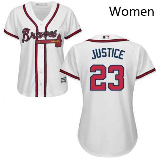 Womens Majestic Atlanta Braves 23 David Justice Authentic White Home Cool Base MLB Jersey